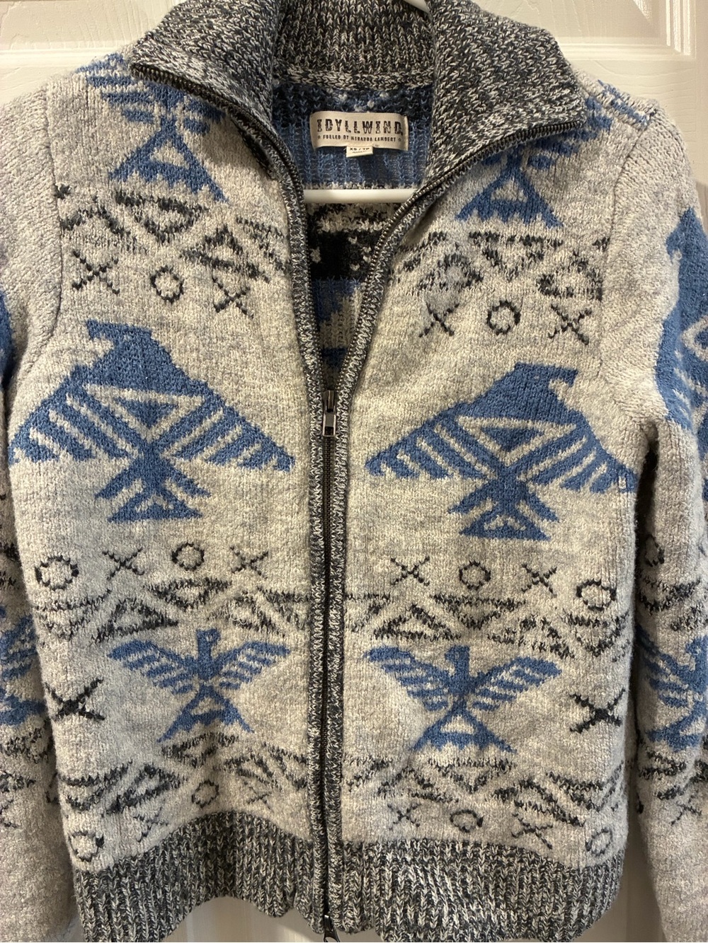 Idyllwind Gray & Blue Zip-Front Women’s Sweater Jacket